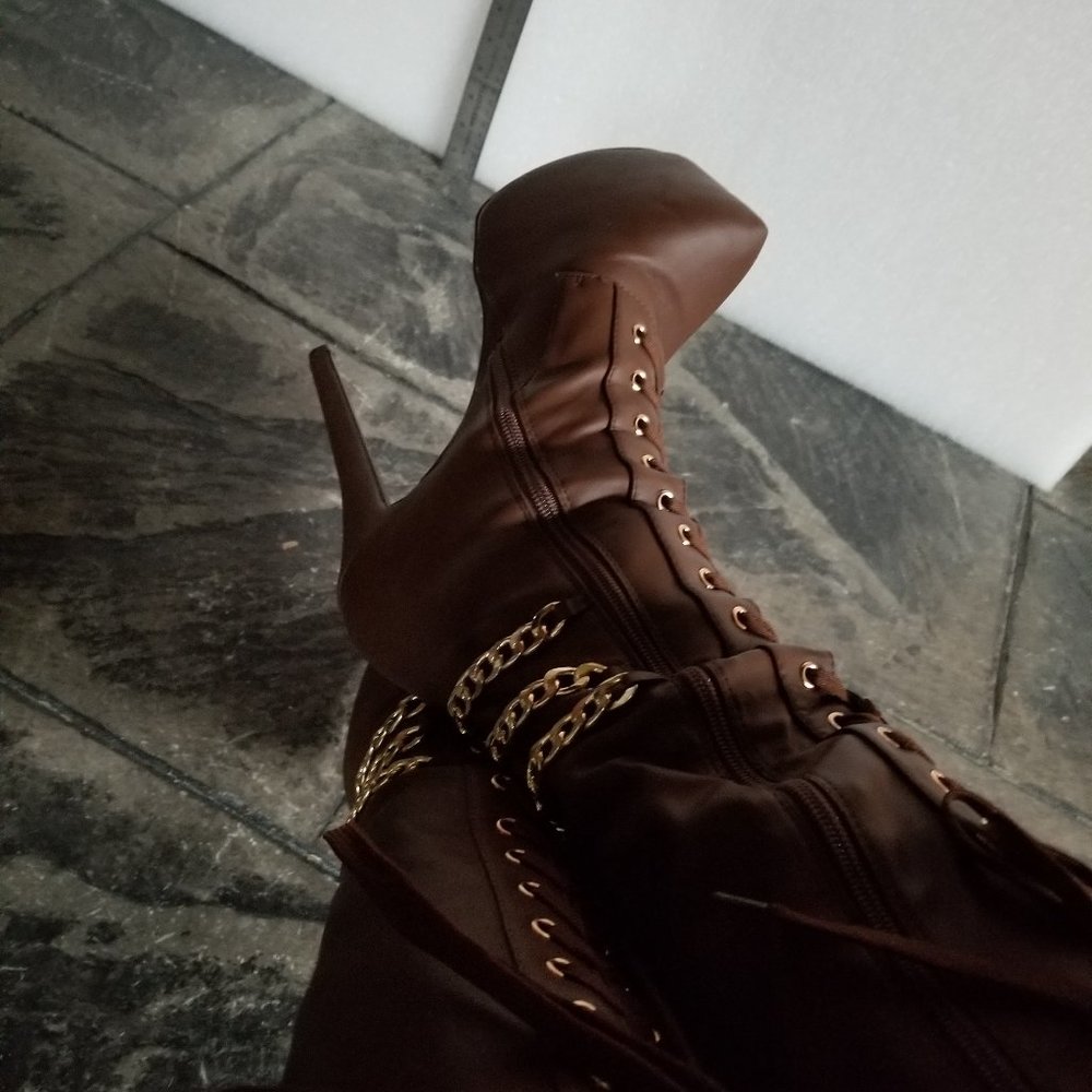Dark brown platform stiletto boots